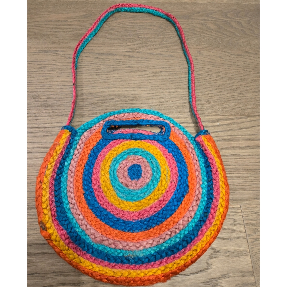 FOREVER 21 - MULTICOLORED ORANGE/BLUE/PINK/YELLOW/TURQUOISE WOVEN TOTE BAG
